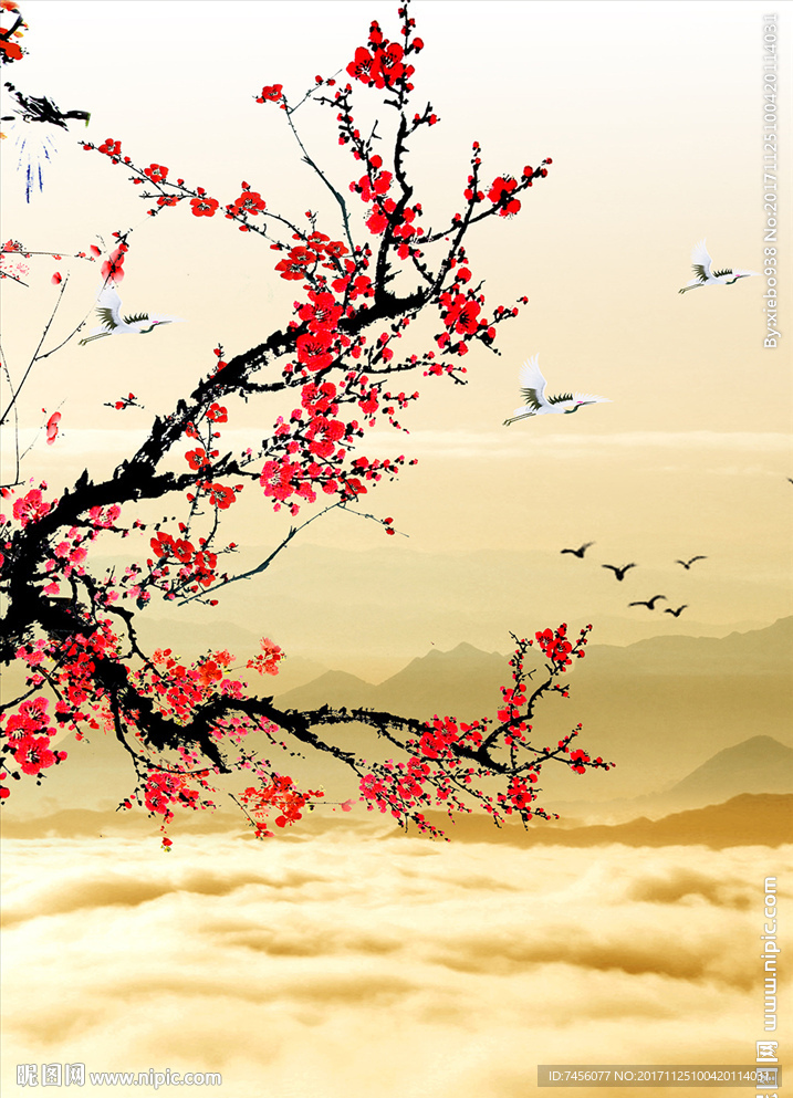 水墨梅花中式玄关过道