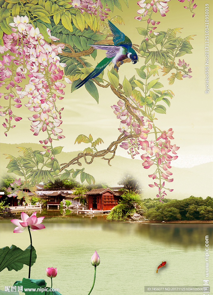 水墨花鸟风景画玄关过道