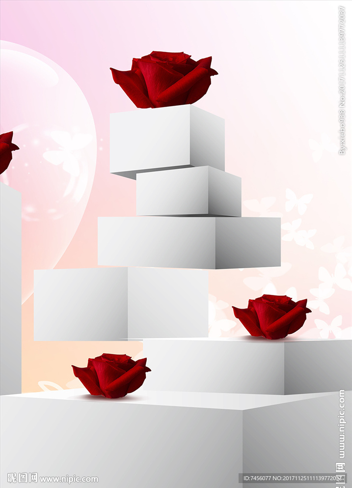 红玫瑰花花瓣立体玄关过道