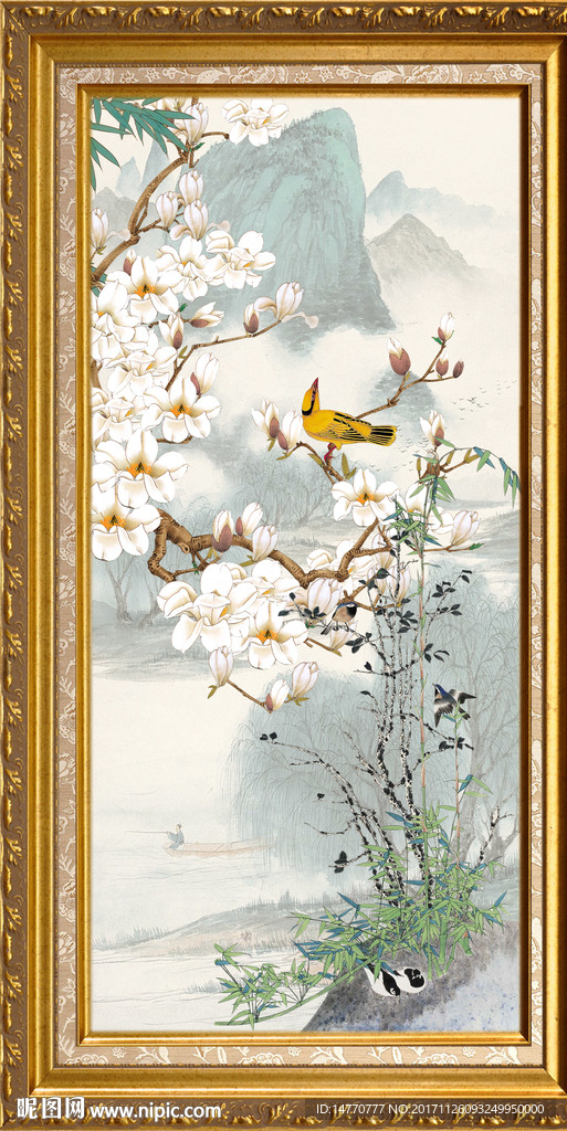 玉兰花鸟图