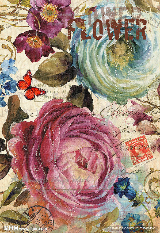 蝴蝶花卉装饰画