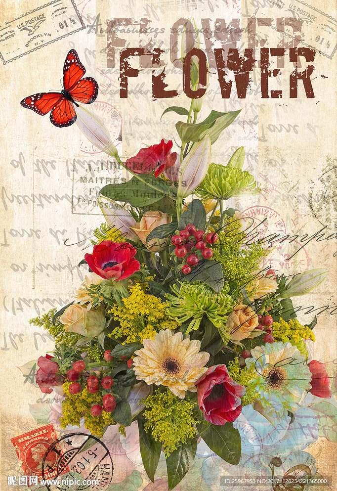 蝴蝶花卉装饰画