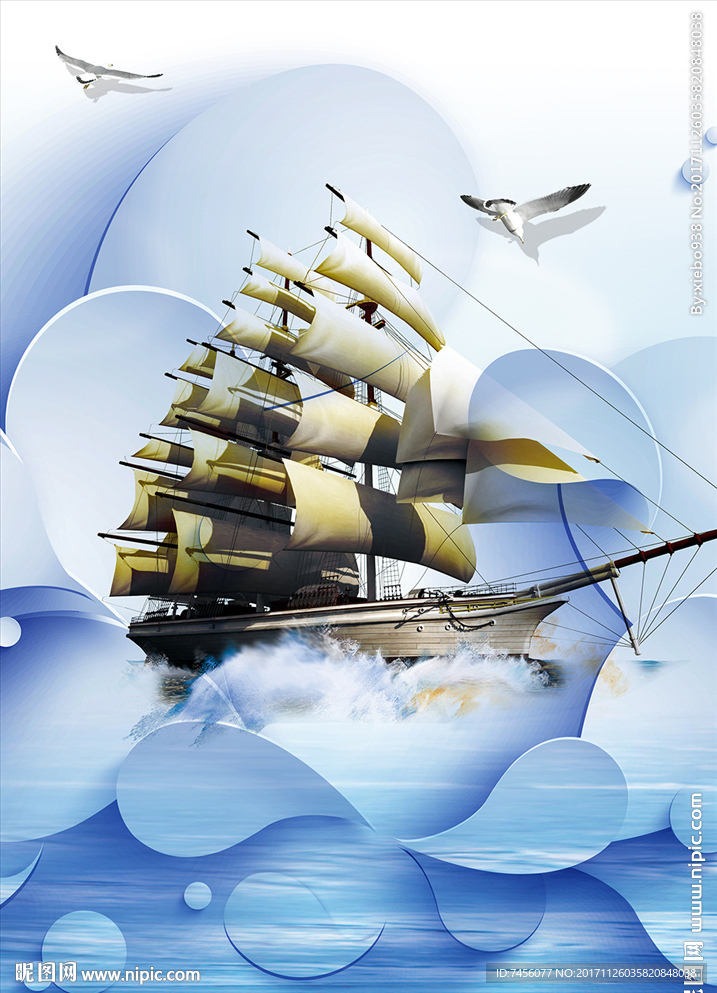 海鸥海浪一帆风顺玄关过道