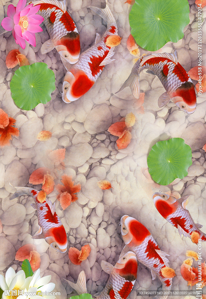 莲花游鱼立体玄关过道