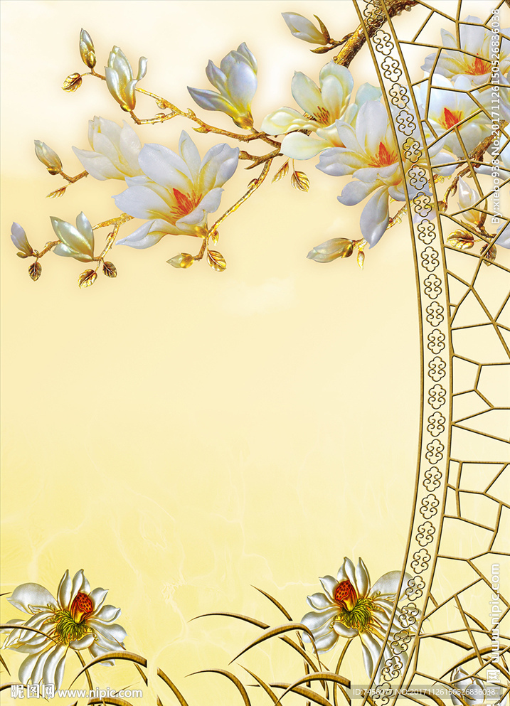 彩雕兰花中式玄关过道