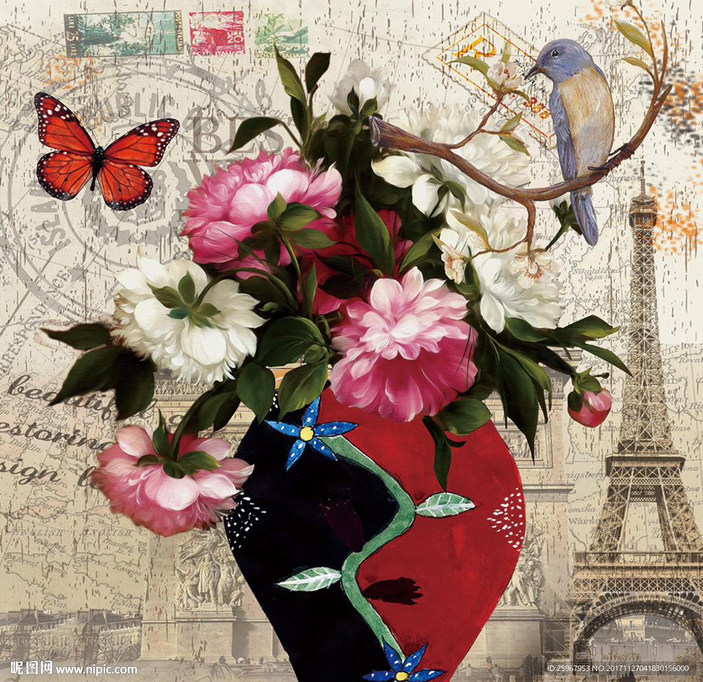 蝴蝶花卉装饰画