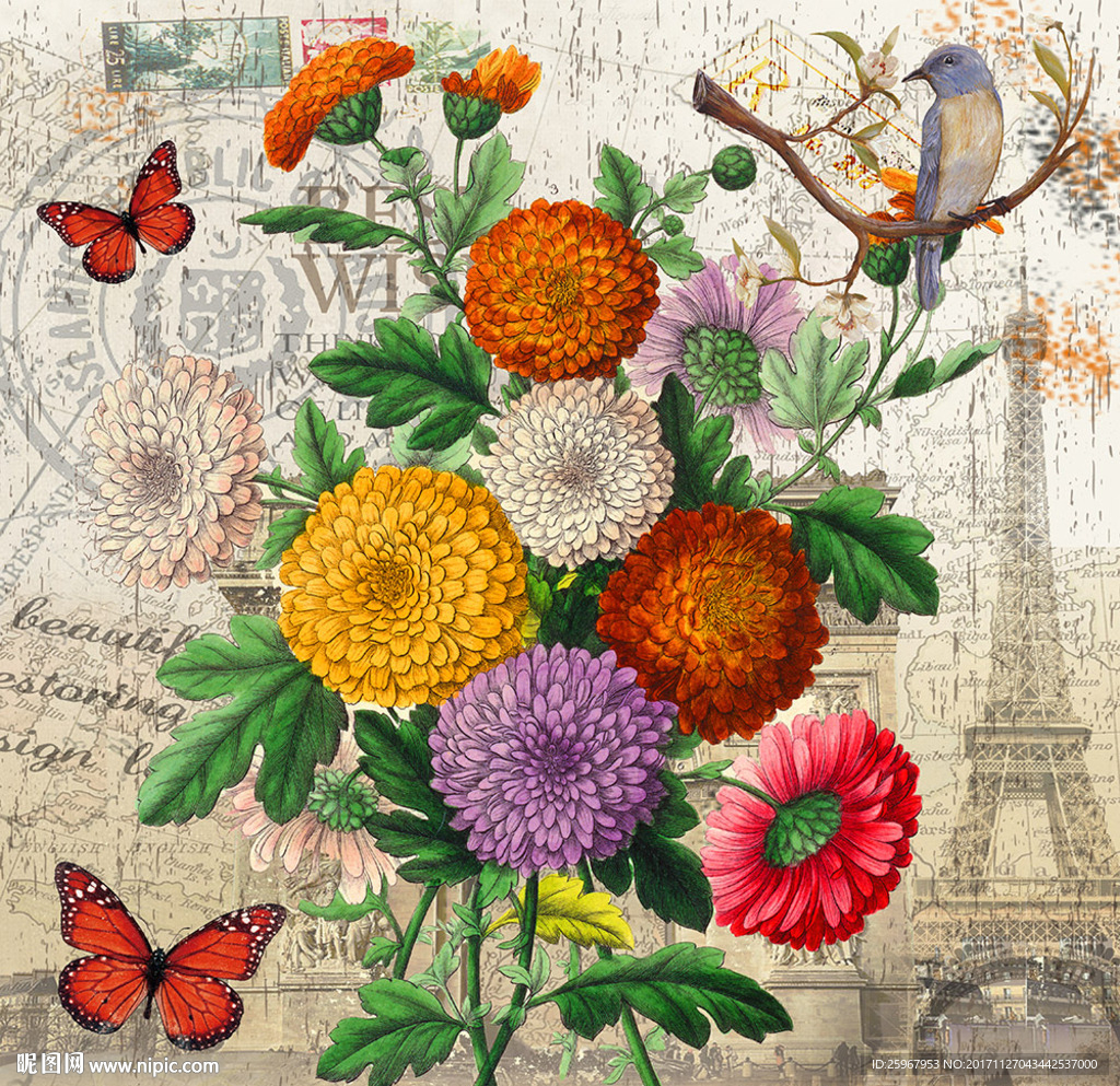 蝴蝶花卉装饰画