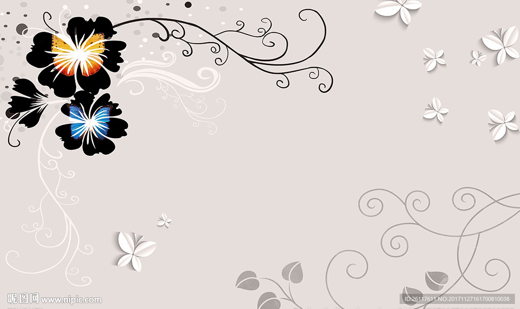 简约蝴蝶花卉电视背景墙