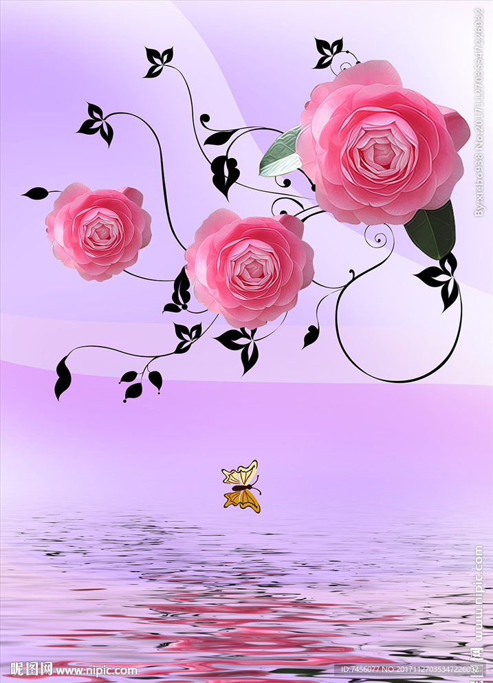 水中玫瑰花浪漫玄关过道