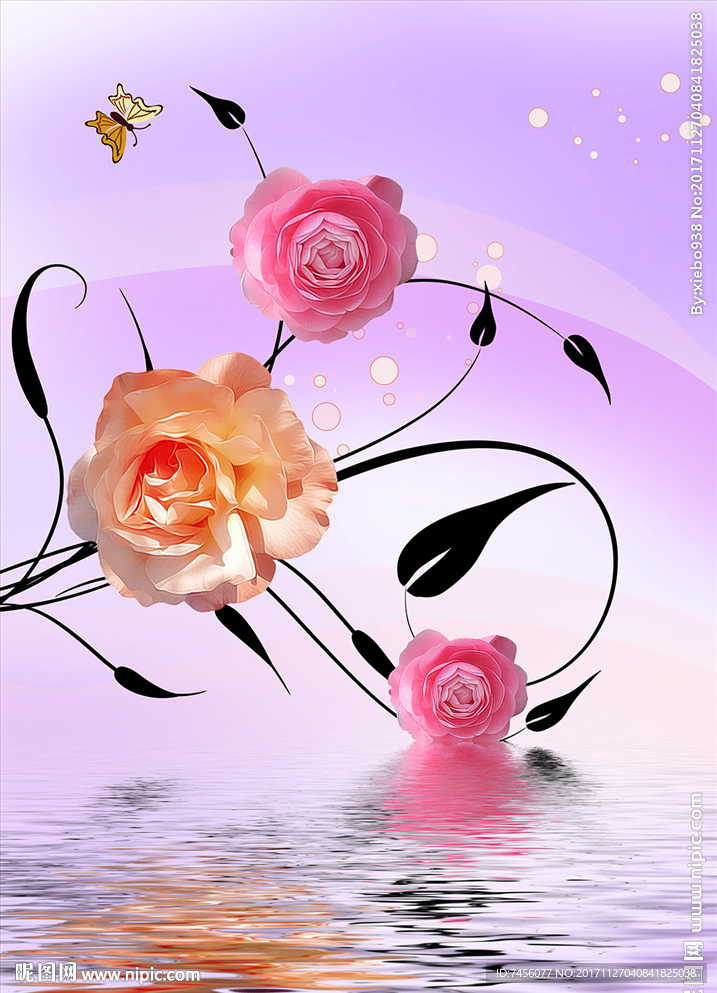 水中玫瑰花浪漫立体玄关过道