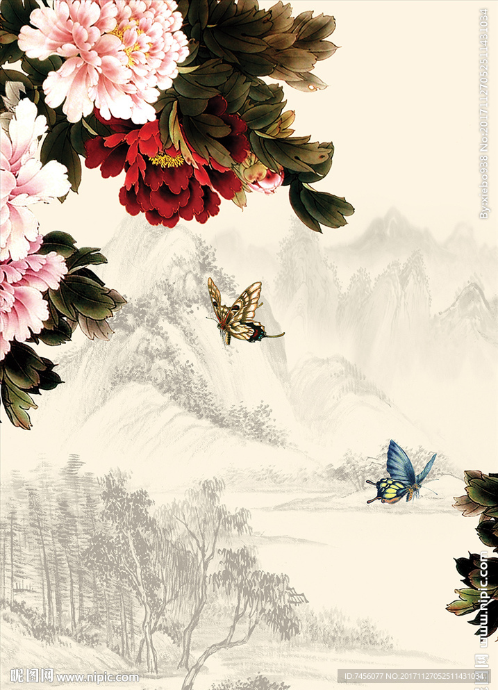 蝶恋牡丹花中式玄关过道