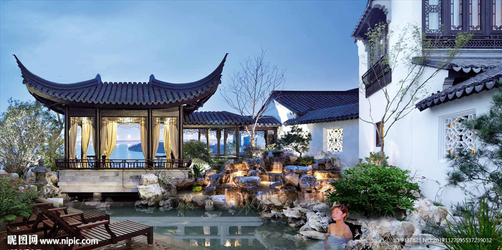 中式庭院温泉