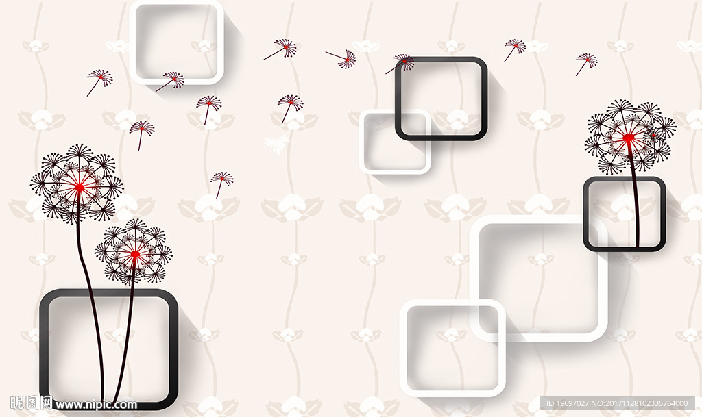 3d蒲公英方框电视背景墙