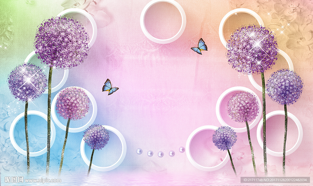 梦幻蒲公英简约圈圈电视背景墙