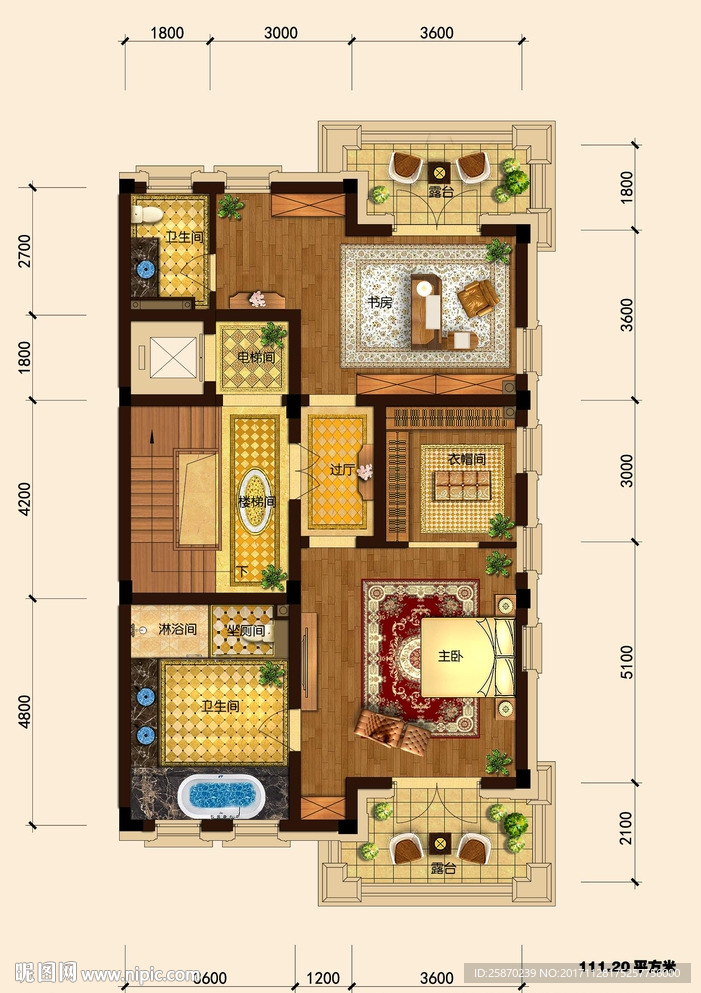 PSD分层高端户型图填彩图