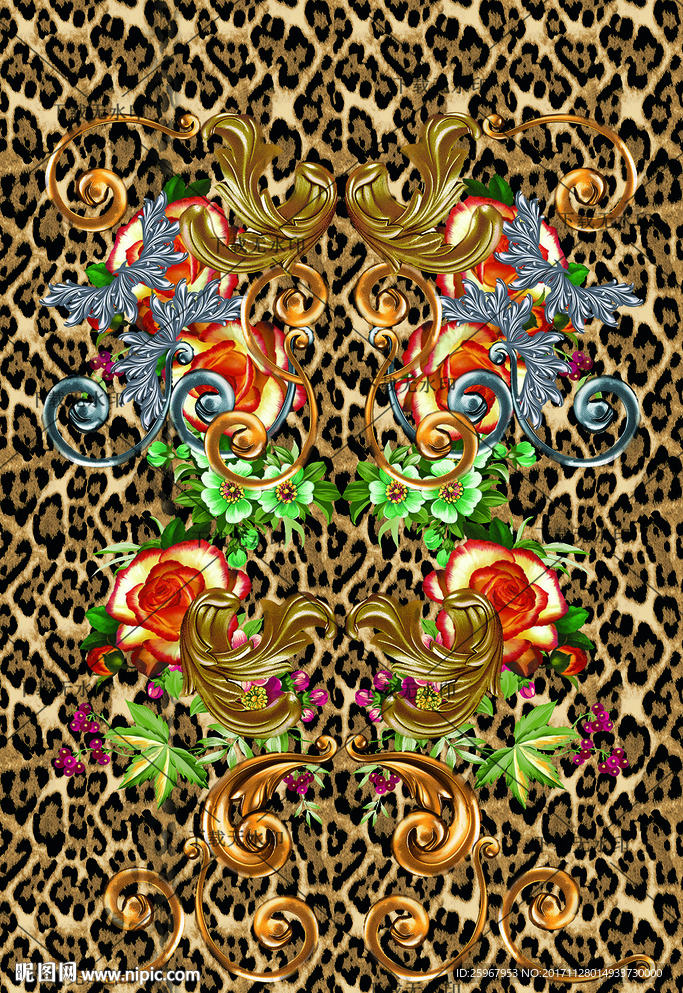 豹纹花卉印花图案设计