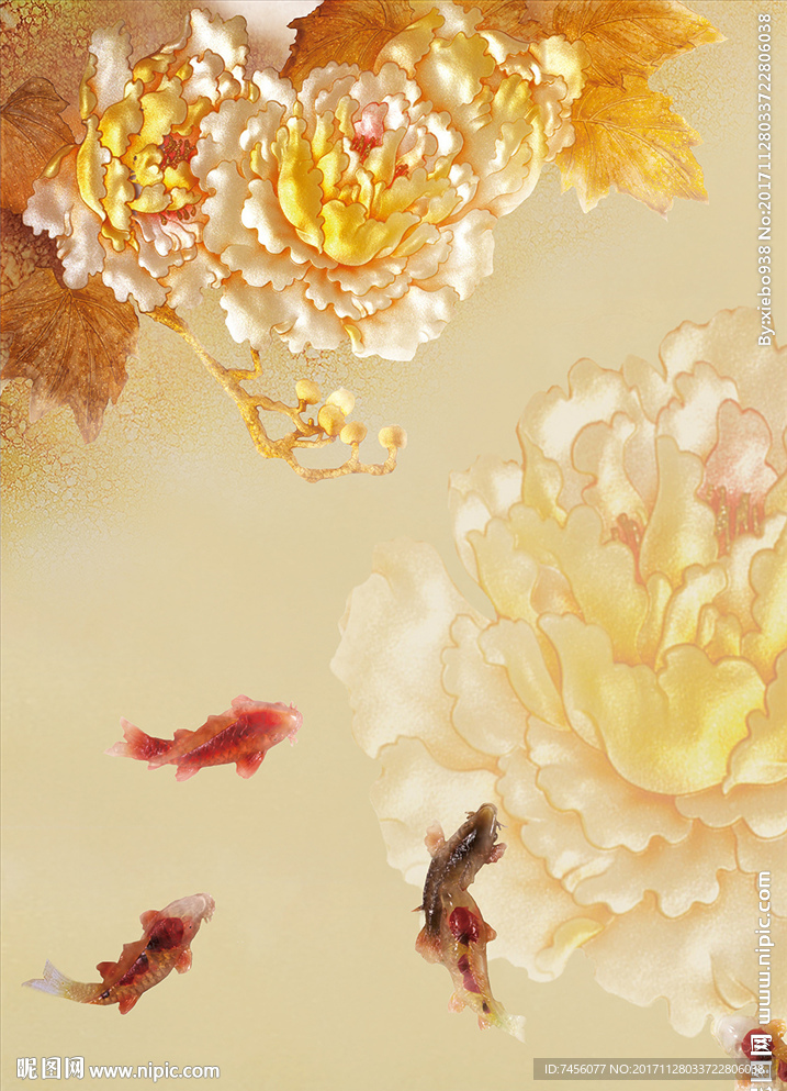 彩雕牡丹花中式玄关过道