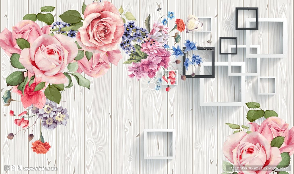 3D木板玫瑰花