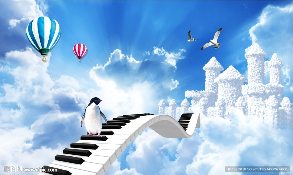 蓝天白云热气球