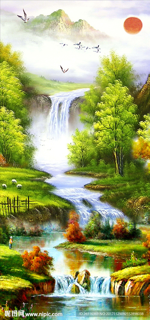 中式高山流水玄关背景墙
