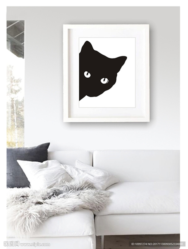黑白动物猫咪无框画