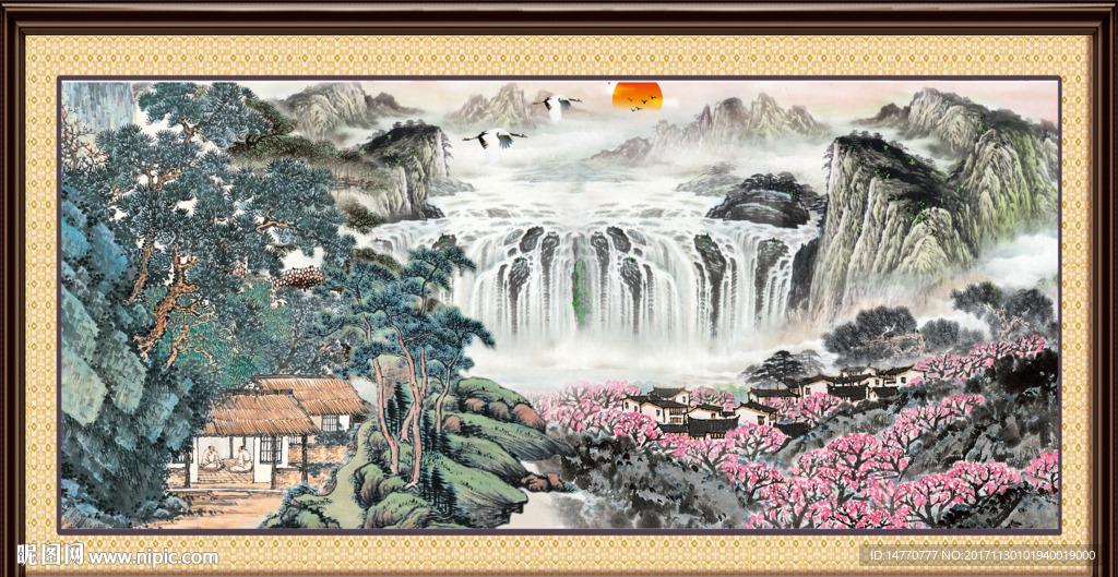 旭日东升 国画山水