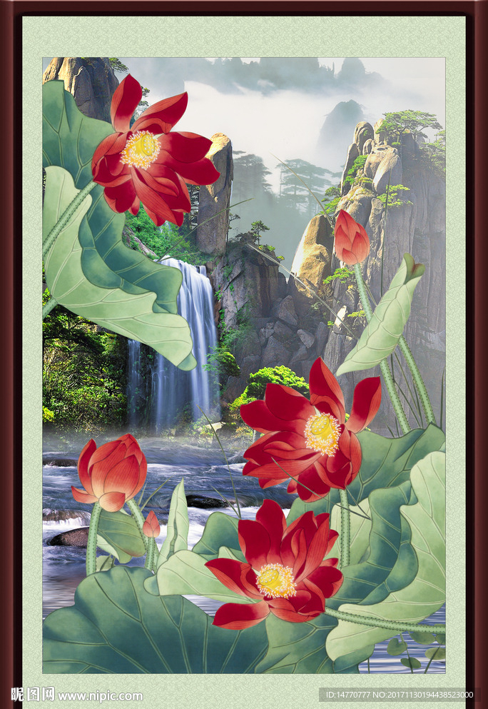 荷花山水