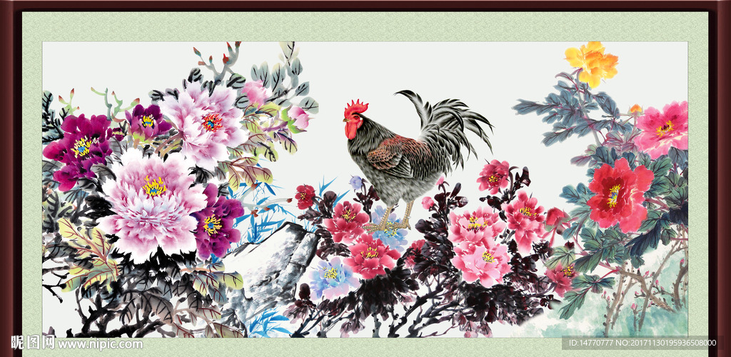 国画牡丹 公鸡图