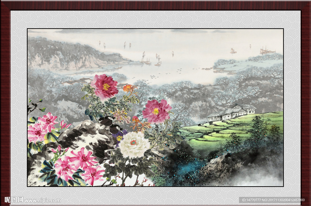 国画风景牡丹图