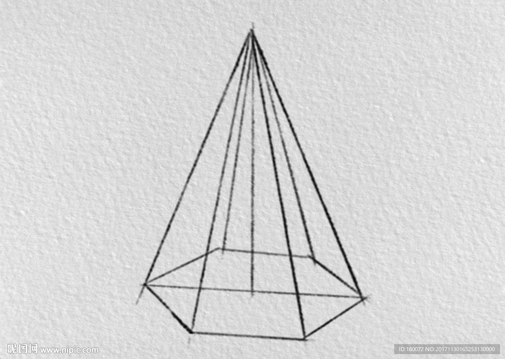 石膏几何体六棱锥素描轮廓线描形