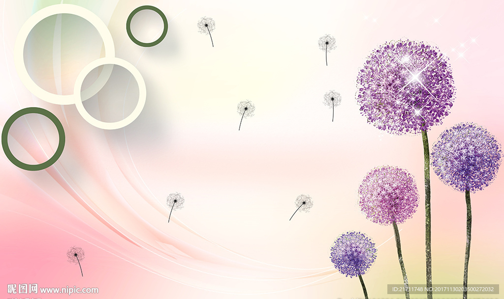 梦幻蒲公英简约圈圈电视背景墙