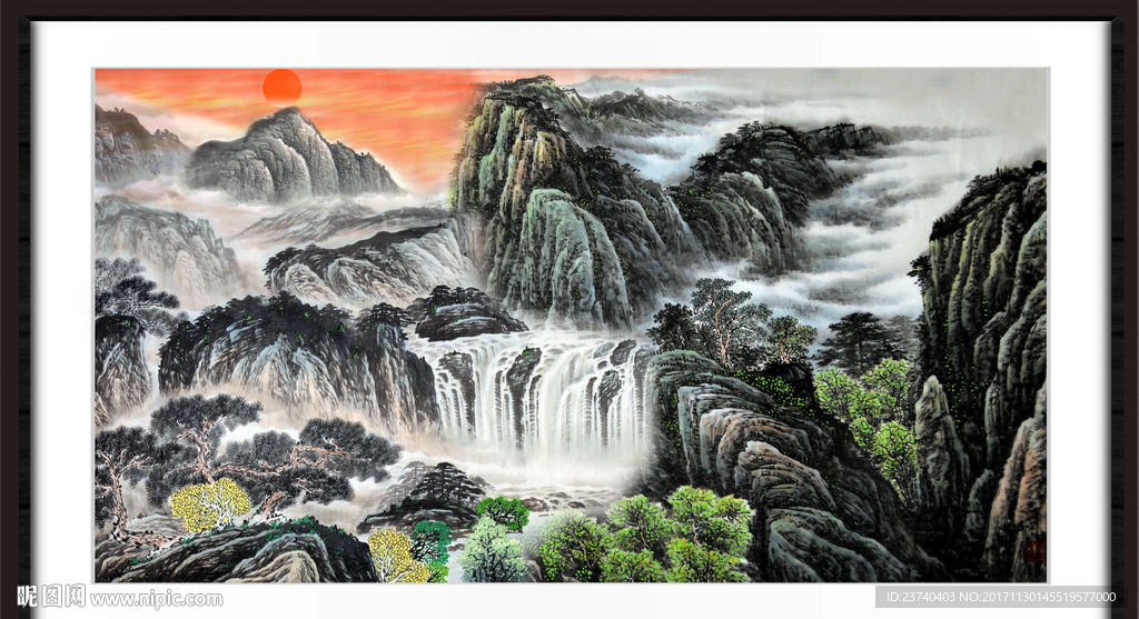 国画山水流水生财