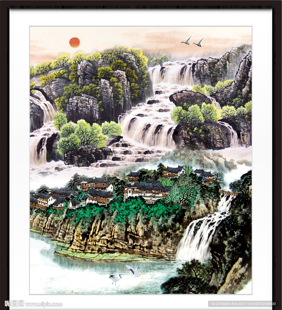 流水国画设计图__psd分层素材_psd分层素材_设计图库_昵图网nipic.com