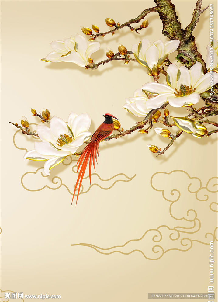 花鸟玉兰树玄关过道