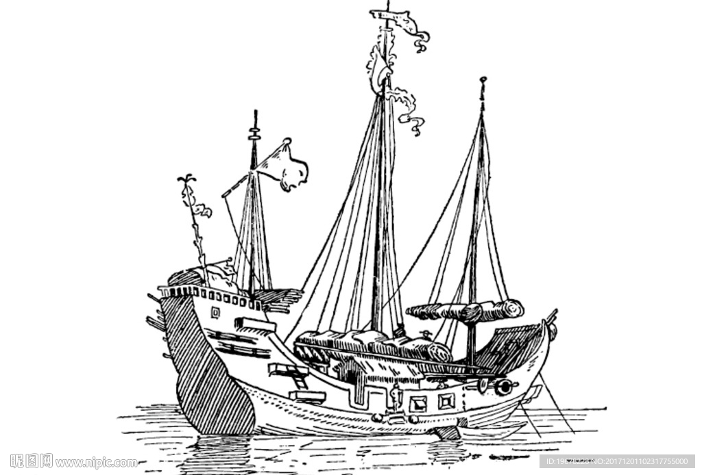 线描货船