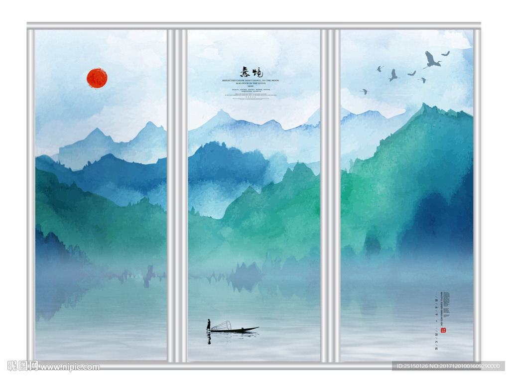 新中式水墨山水画移门