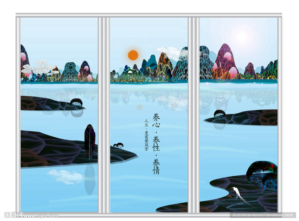 意境山水装饰画移门