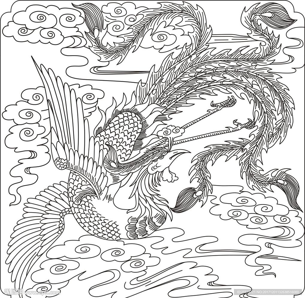 凤凰雕刻矢量图案