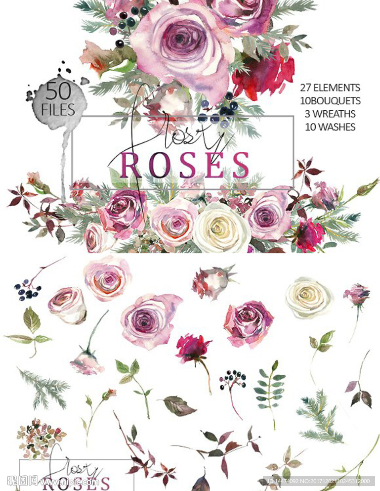 手绘水彩植物花朵