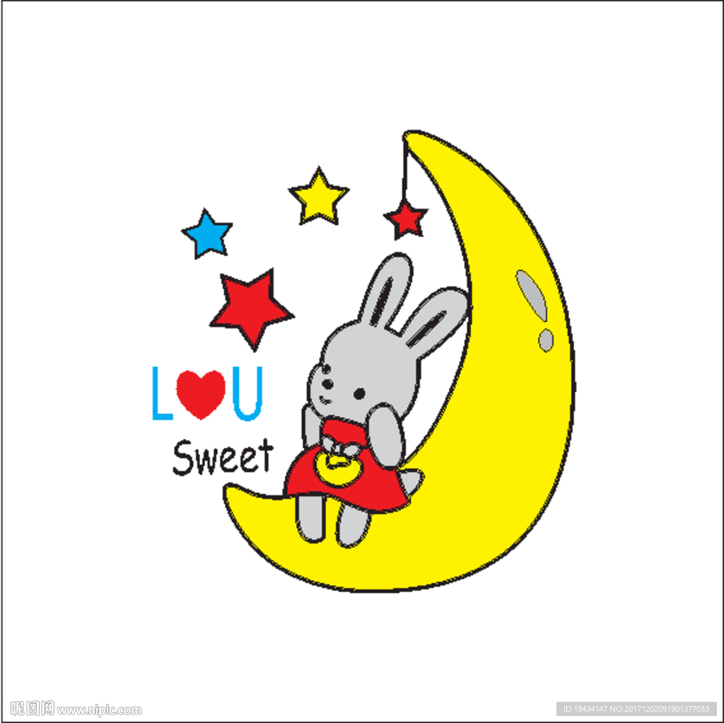 卡通兔子星星月亮