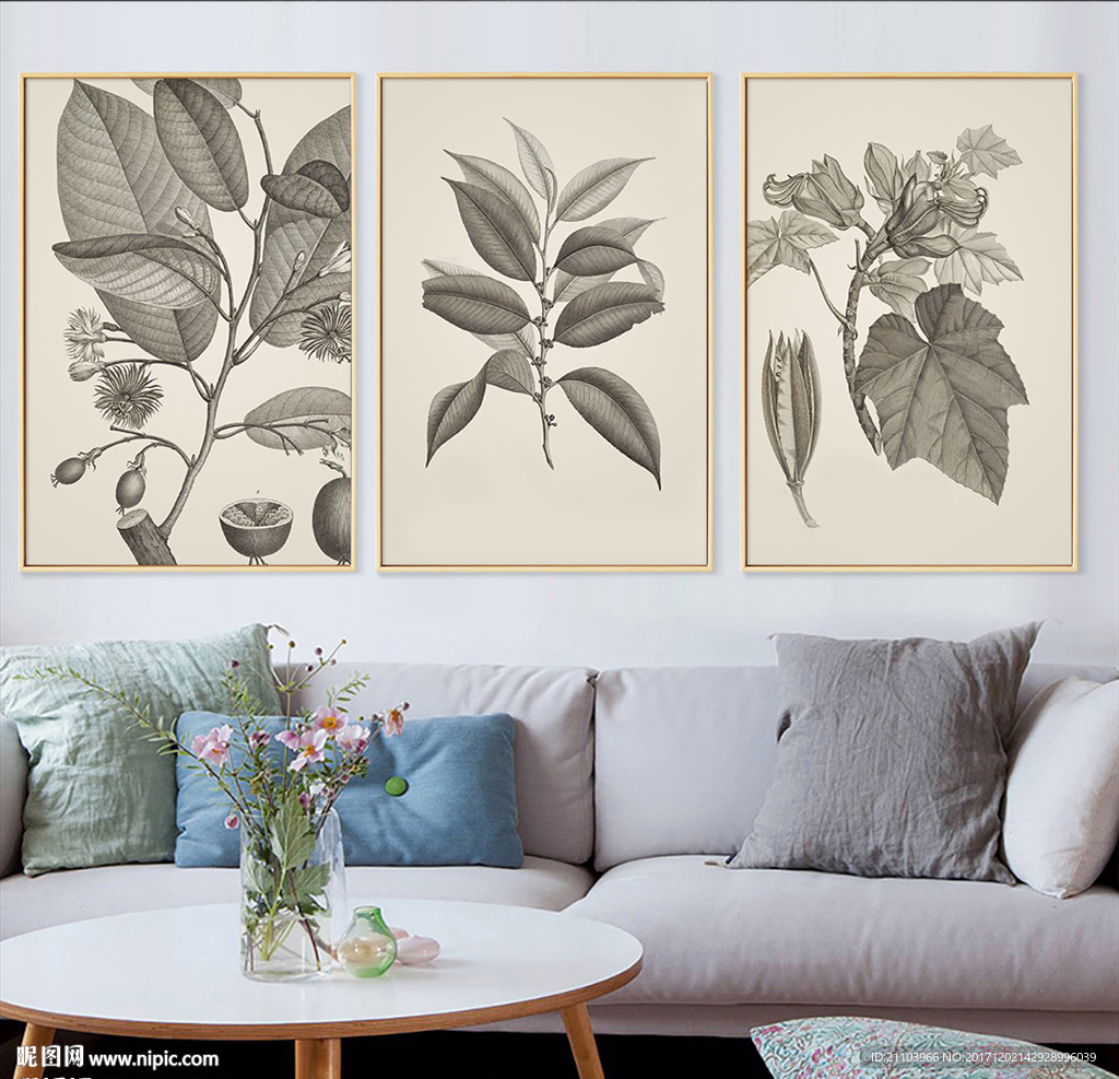 北欧简约复古叶子植物装饰画