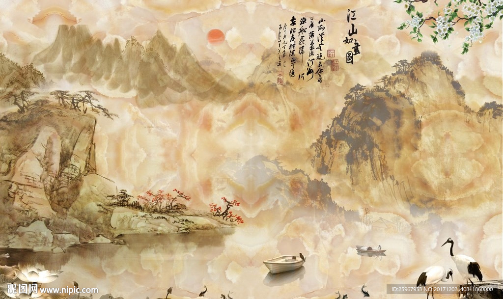 大理石纹水墨画背景墙