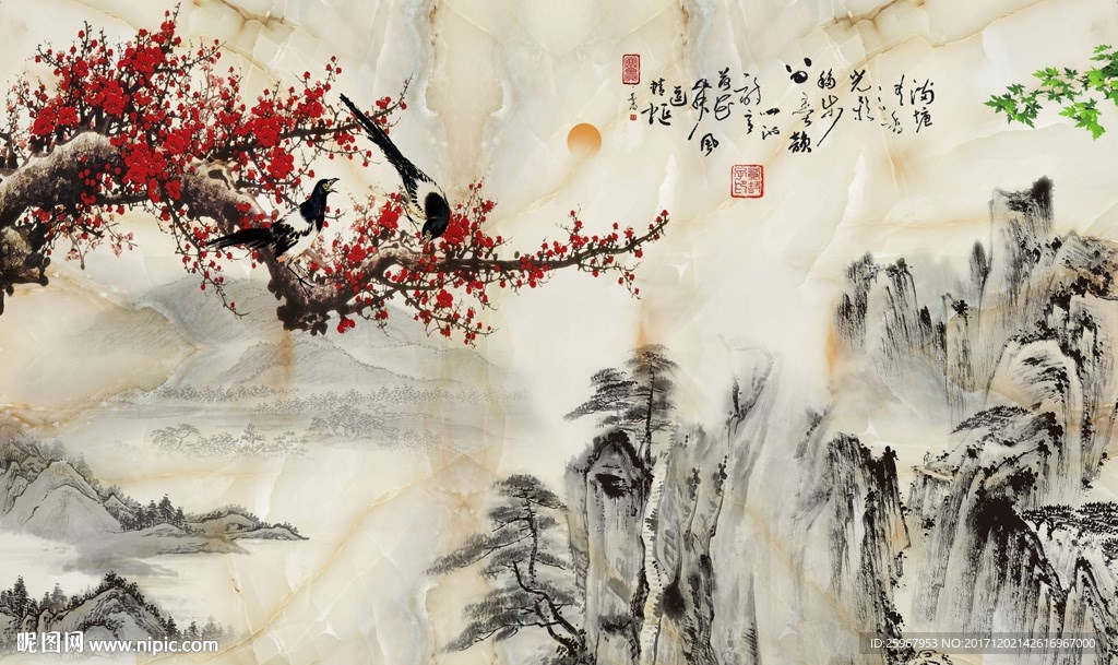 大理石水墨画背景墙