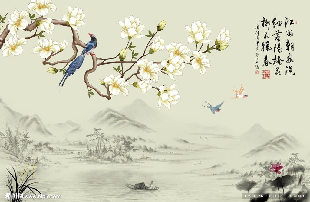 中式花鸟背景