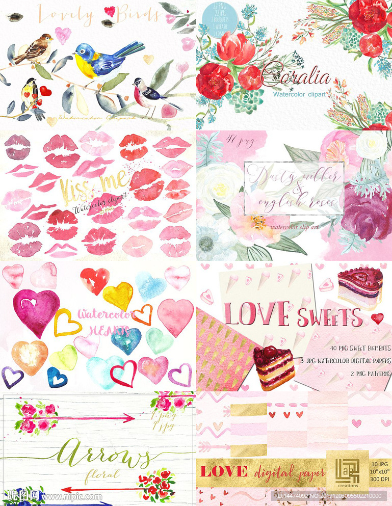 手绘水彩植物花朵