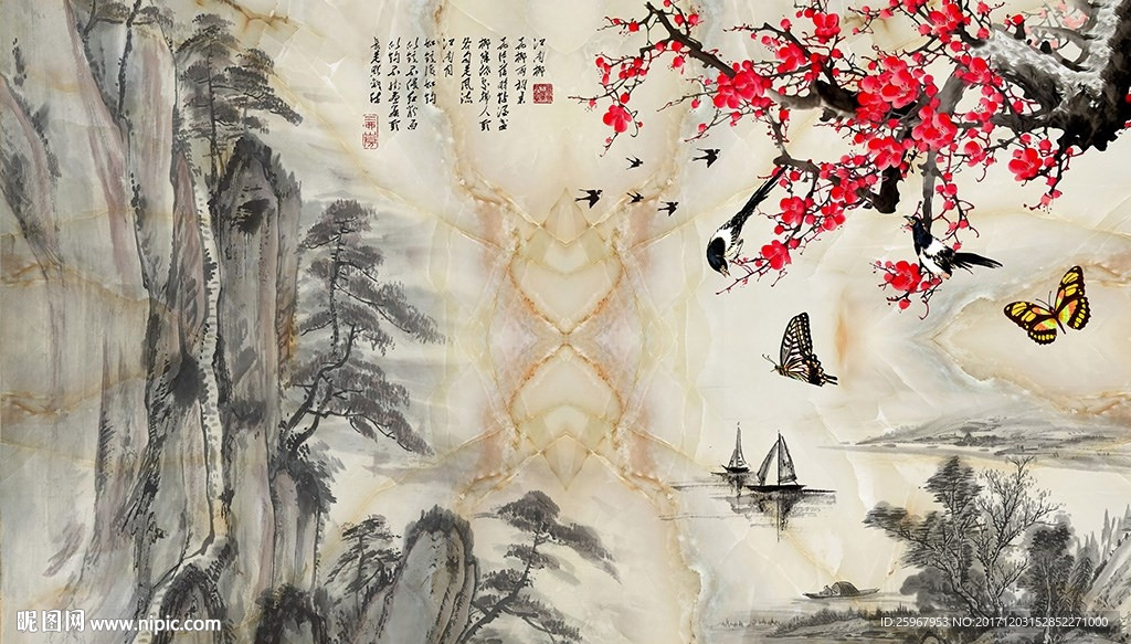 大理石纹水墨背景墙