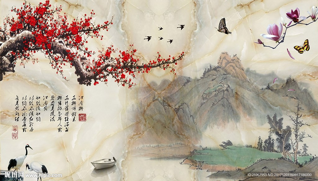 大理石纹水墨画背景墙