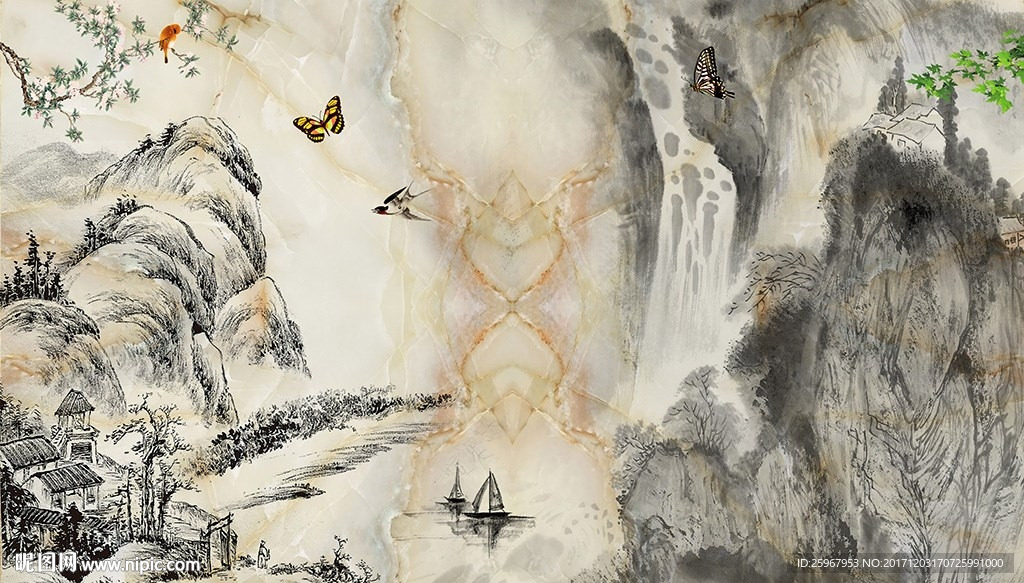 大理石纹水墨画背景墙