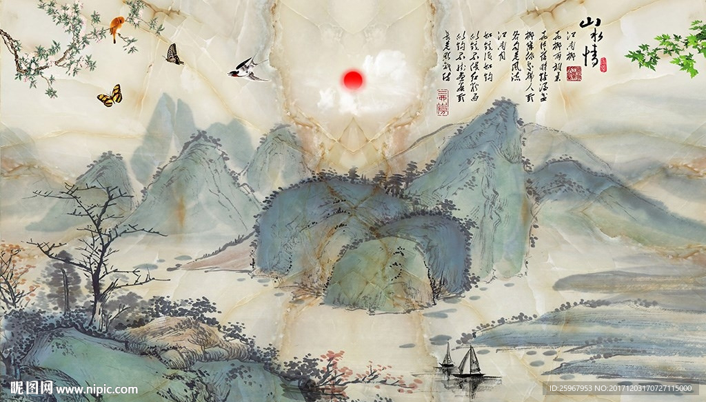 大理石纹水墨画背景墙