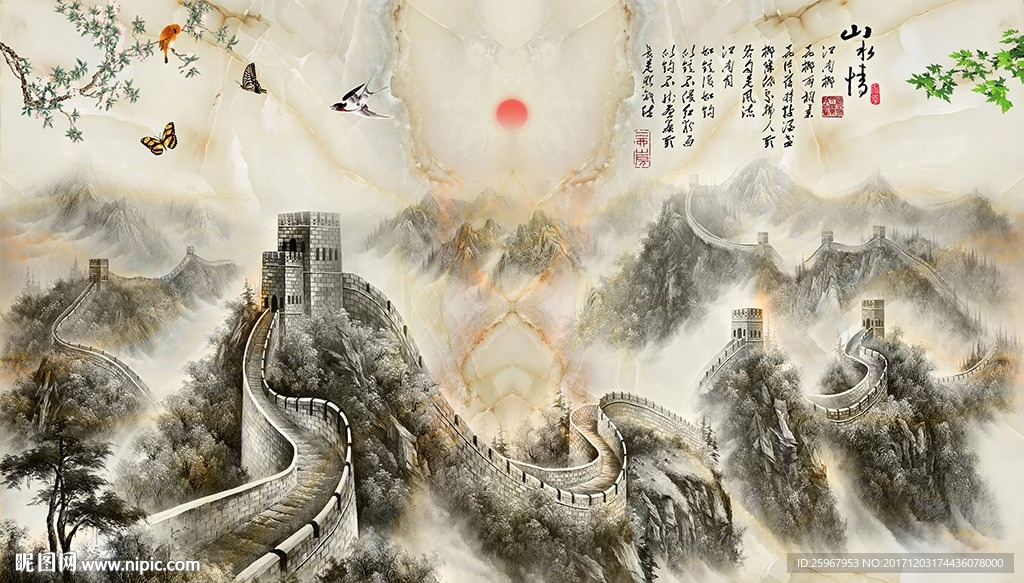 大理石纹水墨画背景墙